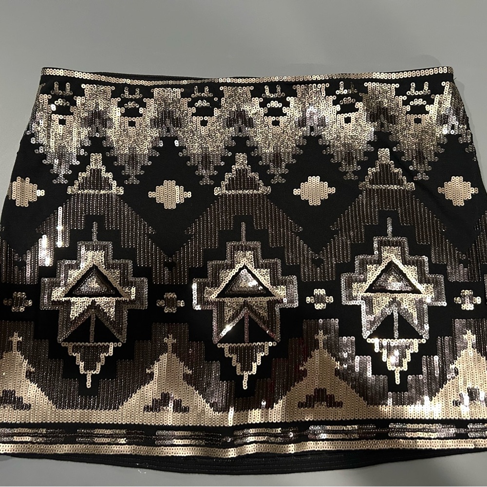Express Black and Silver Sequin Mini Skirt
